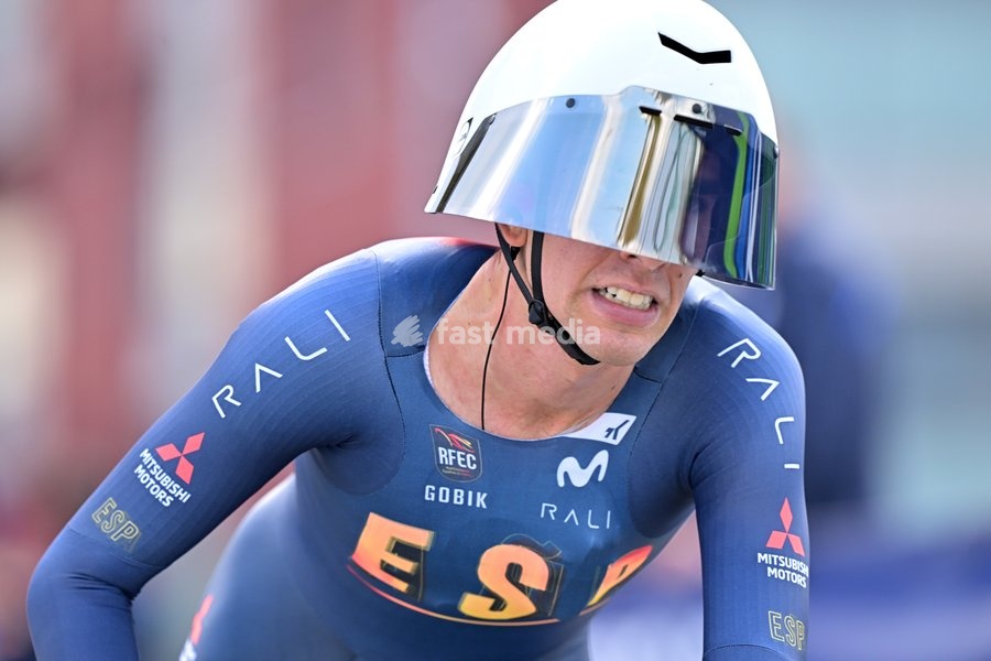 Spain's Hector Alvarez Martinez crosses the finish line to win the Men U23 Individual Time Trial race (22km) at the cycling UEC Road European Championships, in Ljubljana, Slovenia, on Wednesday 7 October 2026. The UEC Road European Championships are taking place from 02 to 07 October in Ljubljana,…