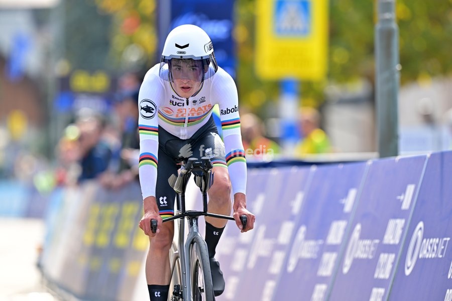 Netherlands' Ryan Gal crosses the finish line of the Men U23 Individual Time Trial race (22km) at the cycling UEC Road European Championships, in Ljubljana, Slovenia, on Wednesday 7 October 2026. The UEC Road European Championships are taking place from 02 to 07 October in Ljubljana, Slovenia