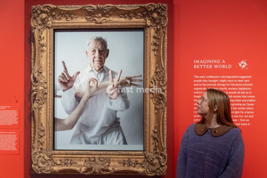 A staff member views 'Ian McKellen' by Tim Walker as part of The National Portrait Gallery's 'Tim Walker's Fairyland: Love and Legends' Exhibition which runs from 9th October 2026 - 7th February 2027 at National Portrait Gallery in London, England, UK on Wednesday 7 October, 2026