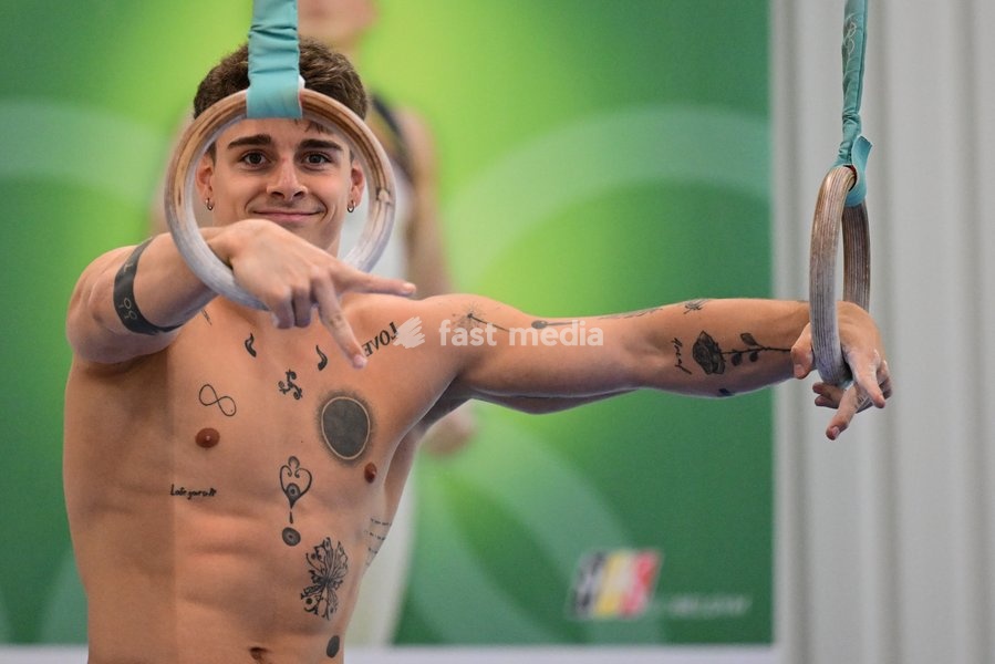 Belgian gymnast Victor Martinez Marechal pictured during a training session of Belgium's artistic gymnastics team, Wednesday 7 October 2026, in Gent, ahead of the Worlds Championships in Rotterdam from 17 to 25 October 2026