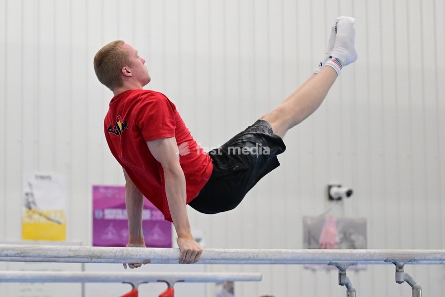Belgian gymnast Kilan Van der Aa pictured during a training session of Belgium's artistic gymnastics team, Wednesday 7 October 2026, in Gent, ahead of the Worlds Championships in Rotterdam from 17 to 25 October 2026