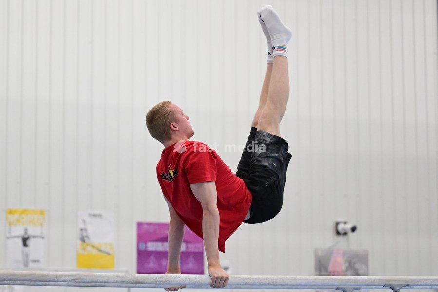 Belgian gymnast Kilan Van der Aa pictured during a training session of Belgium's artistic gymnastics team, Wednesday 7 October 2026, in Gent, ahead of the Worlds Championships in Rotterdam from 17 to 25 October 2026