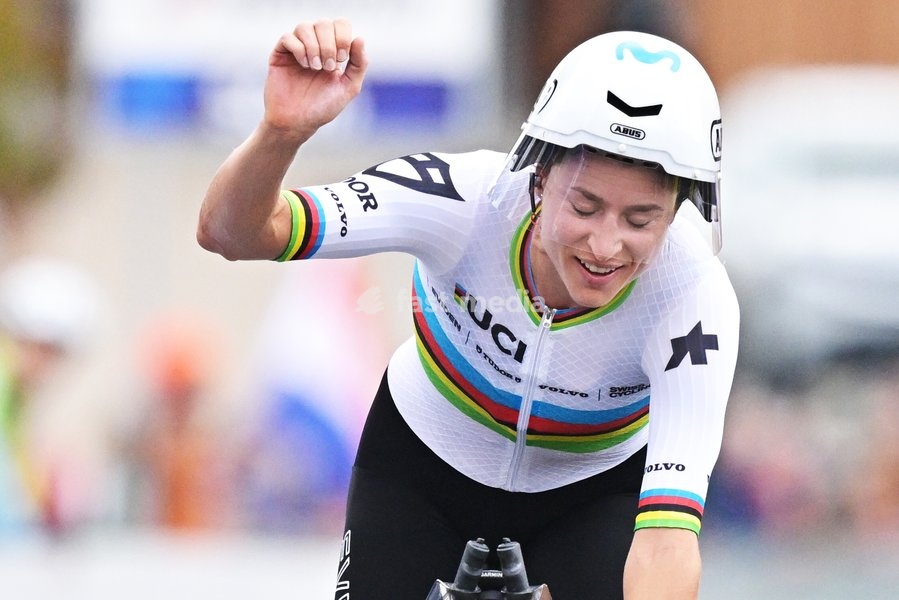 Switzerland's Marlen Reusser celebrates after winning the Women Elite Individual Time Trial race (22km) at the cycling UEC Road European Championships, in Ljubljana, Slovenia, on Wednesday 7 October 2026. The UEC Road European Championships are taking place from 02 to 07 October in Ljubljana,…