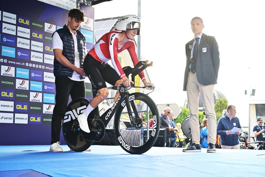Austria's Felix Grossschartner pictured at the start of the Men Elite Individual Time Trial race (22km) at the cycling UEC Road European Championships, in Ljubljana, Slovenia, on Wednesday 7 October 2026. The UEC Road European Championships are taking place from 02 to 07 October in Ljubljana,…
