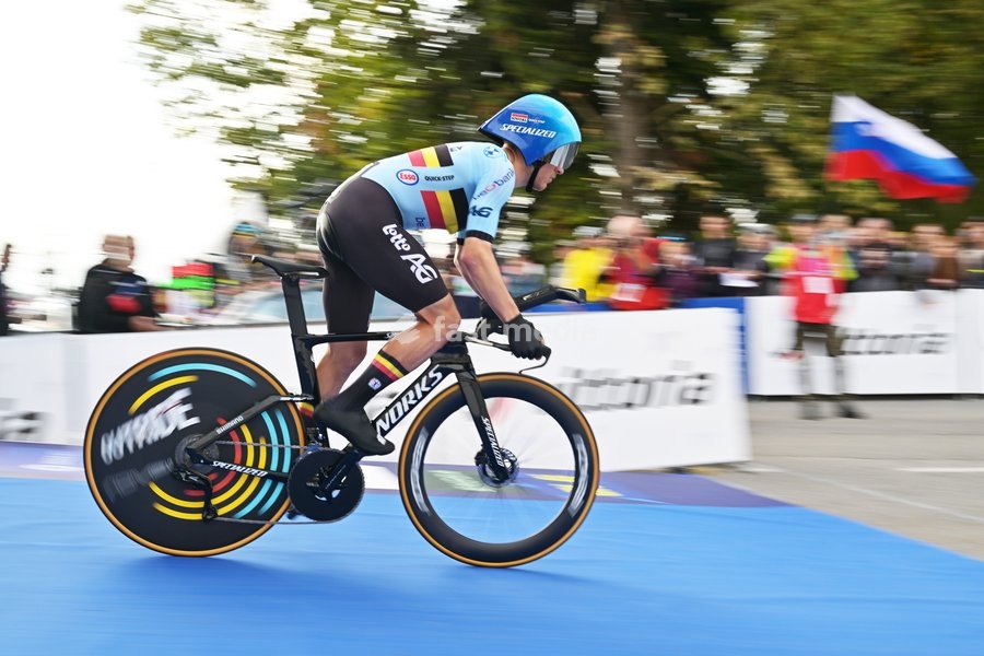 Belgium's Ilan Van Wilder pictured at the start of the Men Elite Individual Time Trial race (22km) at the cycling UEC Road European Championships, in Ljubljana, Slovenia, on Wednesday 7 October 2026. The UEC Road European Championships are taking place from 02 to 07 October in Ljubljana, Slovenia