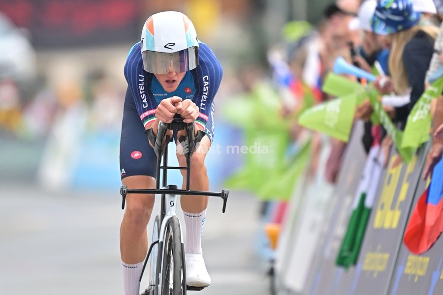 Italy's Marco Frigo crosses the finish line of the Men Elite Individual Time Trial race (22km) at the cycling UEC Road European Championships, in Ljubljana, Slovenia, on Wednesday 7 October 2026. The UEC Road European Championships are taking place from 02 to 07 October in Ljubljana, Slovenia