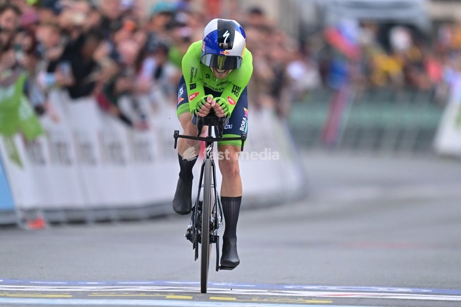 Slovenia's Jan Tratnik crosses the finish line of the Men Elite Individual Time Trial race (22km) at the cycling UEC Road European Championships, in Ljubljana, Slovenia, on Wednesday 7 October 2026. The UEC Road European Championships are taking place from 02 to 07 October in Ljubljana, Slovenia
