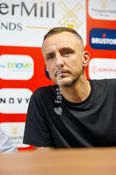 Kortrijk's head coach Daniel Beichler pictured during a press conference of Belgian soccer team KV Kortrijk, to present Austrian Beichler as new head coach, Wednesday 7 October 2026 in Kortrijk