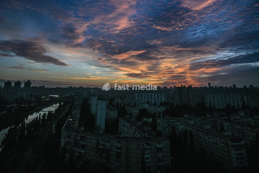 A view of the Ukrainian capital at sunset, Kyiv, Ukraine, on October 6, 2026. Rolling blackout schedules and power restrictions were introduced in Kyiv and the Kyiv region due to the aftermath of Russian strikes on energy infrastructure
