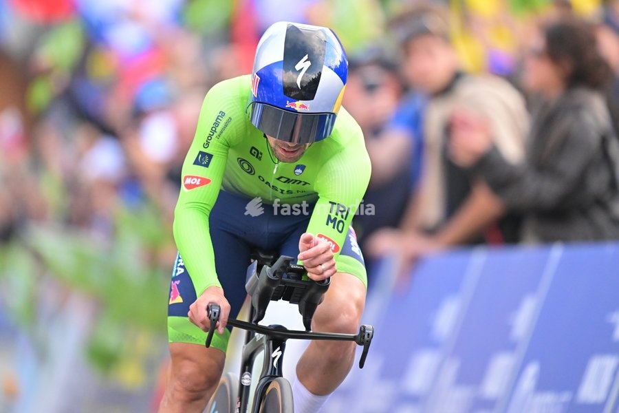Slovenia's Primoz Roglic crosses the finish line to win the Men Elite Individual Time Trial race (22km) at the cycling UEC Road European Championships, in Ljubljana, Slovenia, on Wednesday 7 October 2026. The UEC Road European Championships are taking place from 02 to 07 October in Ljubljana,…