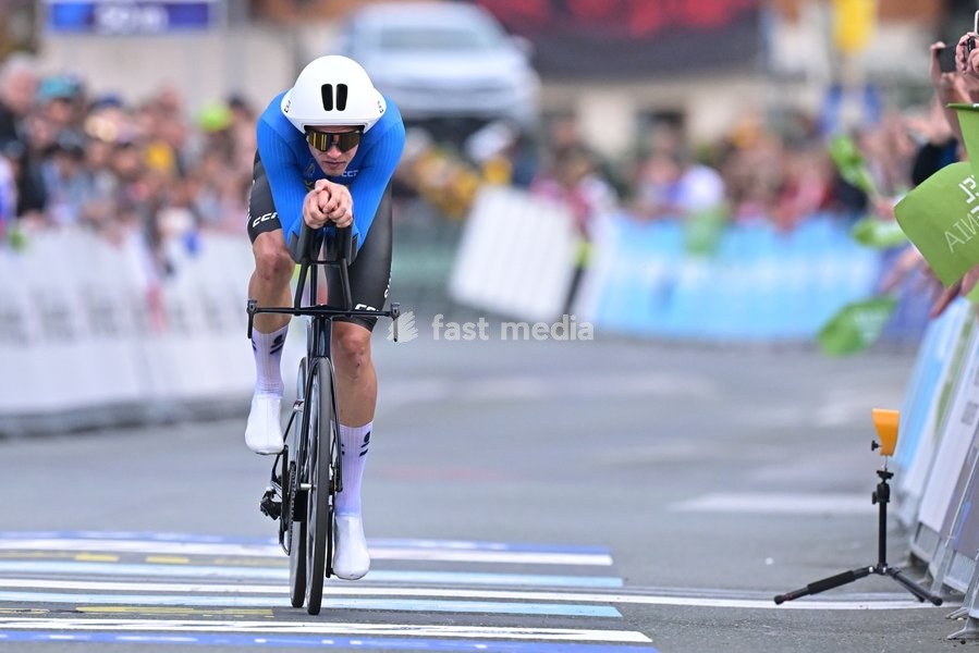 Sweden's Jakob Soderqvist crosses the finish line of the Men Elite Individual Time Trial race (22km) at the cycling UEC Road European Championships, in Ljubljana, Slovenia, on Wednesday 7 October 2026. The UEC Road European Championships are taking place from 02 to 07 October in Ljubljana, Slovenia