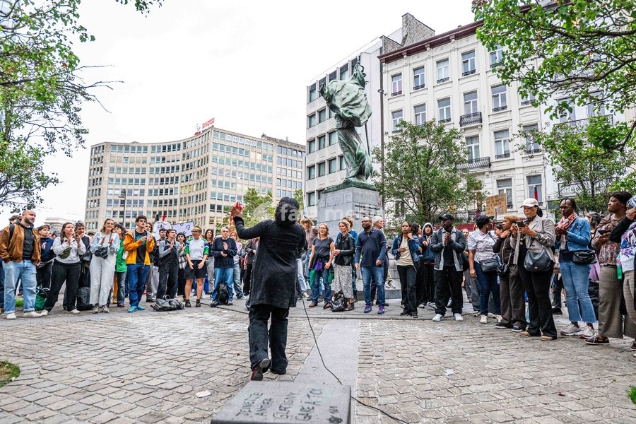 Protestors pictured during a Protest against the proposed home visits, organized by the No Ice in Belgium collective and the ADES network on Wednesday 7 October 2026 in Brussels