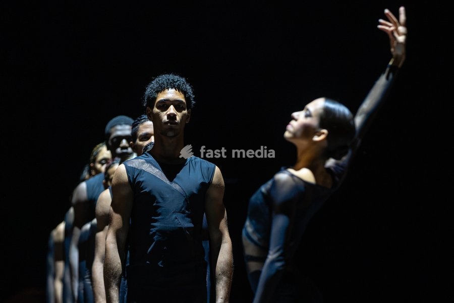 Dancers from Acosta Danza perform during Cuban Baroque at Sadler's Wells Theatre, London, UK, on 7 October 2026. The double bill, under the artistic direction of Carlos Acosta, blends Baroque artistry with Cuban dance across two works: Pearls, a world premiere choreographed by Andonis Foniadakis,…