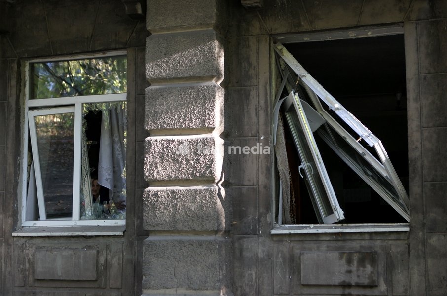 Windows of a residential building shattered in a Russian missile strike in Dnipro, Ukraine, on October 6, 2026. Russian forces attacked Dnipro with missiles, damaging an industrial enterprise, apartment buildings, and a sports club
