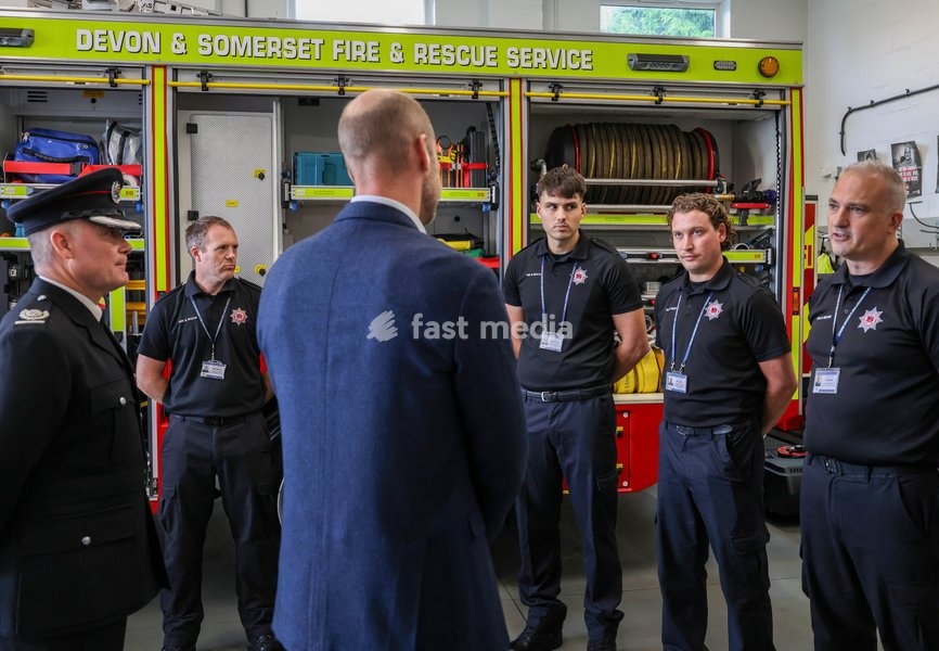 06/10/2026. Ilminster, UK. The Prince of Wales during a visit to Ilminster Fire Station, where he met representatives from Devon and Somerset Fire and Rescue Service and partner organisations working to improve resilience against future extreme weather events. The Prince learned about innovative…