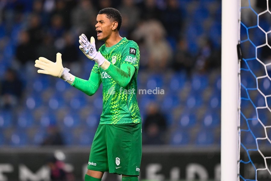 Genk's goalkeeper Lucca Brughmans pictured during a soccer match between KRC Genk and KV Kortrijk, Saturday 10 October 2026 in Genk, on day 8 of the 2026-2027 'Jupiler Pro League' first division of the Belgian championship, in Genk