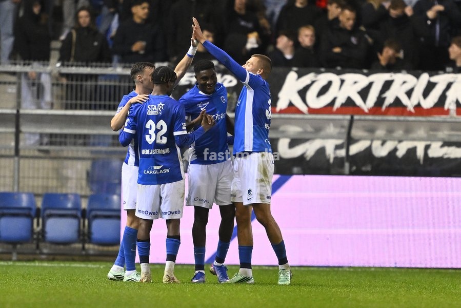 Genk's Rafiu Durosinmi celebrates after scoring during a soccer match between KRC Genk and KV Kortrijk, Saturday 10 October 2026 in Genk, on day 8 of the 2026-2027 'Jupiler Pro League' first division of the Belgian championship, in Genk