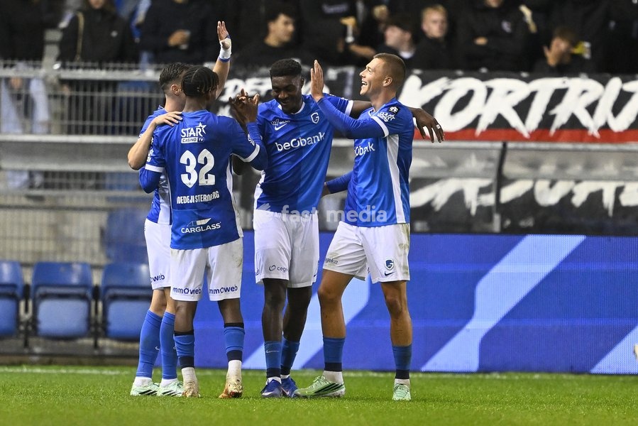 Genk's Rafiu Durosinmi celebrates after scoring during a soccer match between KRC Genk and KV Kortrijk, Saturday 10 October 2026 in Genk, on day 8 of the 2026-2027 'Jupiler Pro League' first division of the Belgian championship, in Genk