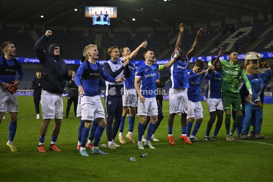 Genk's players celebrate after winning a soccer match between KRC Genk and KV Kortrijk, Saturday 10 October 2026 in Genk, on day 8 of the 2026-2027 'Jupiler Pro League' first division of the Belgian championship, in Genk