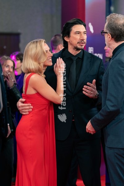 Adam Driver, Scarlett Johansson and James Gray attend the premiere of 'Paper Tiger' during the 70th BFI London Film Festival at the Royal Festival Hall in London, United Kingdom on October 10, 2026