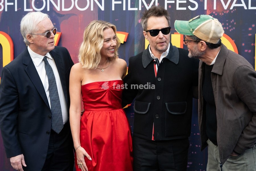 Bard Bird, Scarlett Johansson and Sam Rockwell, Michael Giacchino attend the "Ray Gunn" Gala during the 70th BFI London Film Festival at The Royal Festival Hall on October 10, 2026 in London, England