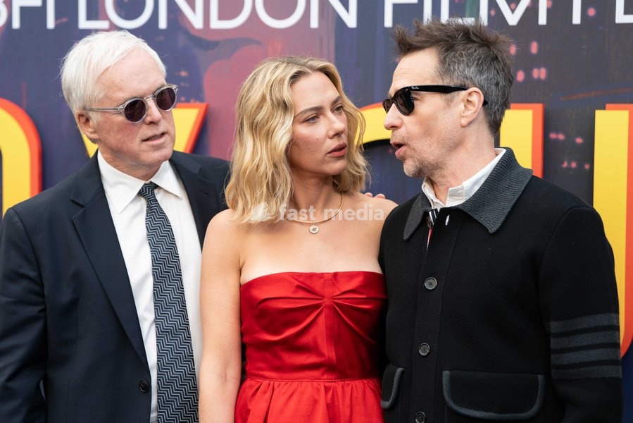 Brad Bird, Scarlett Johansson and Sam Rockwell attend the "Ray Gunn" Gala during the 70th BFI London Film Festival at The Royal Festival Hall on October 10, 2026 in London, England