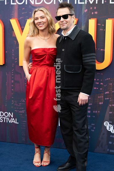 Scarlett Johansson and Sam Rockwell attend the "Ray Gunn" Gala during the 70th BFI London Film Festival at The Royal Festival Hall on October 10, 2026 in London, England