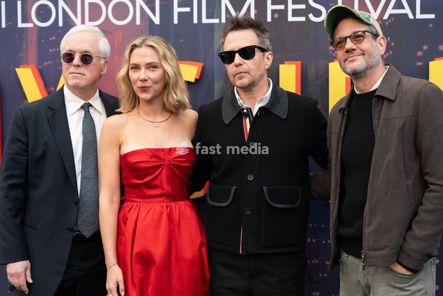 Bard Bird, Scarlett Johansson and Sam Rockwell, Michael Giacchino attend the "Ray Gunn" Gala during the 70th BFI London Film Festival at The Royal Festival Hall on October 10, 2026 in London, England
