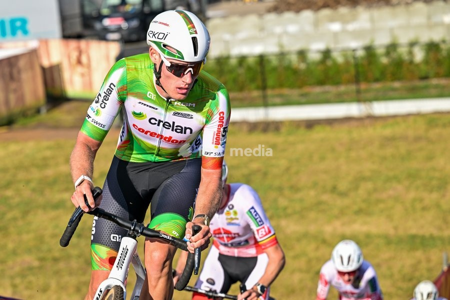 Belgium's Joran Wyseure is pictured in action during the men elite race of the 'Mosselcross' cyclocross cycling event, on Sunday 11 October 2026, in Dendermonde, the first race (out of 7) of the HG Cross competition