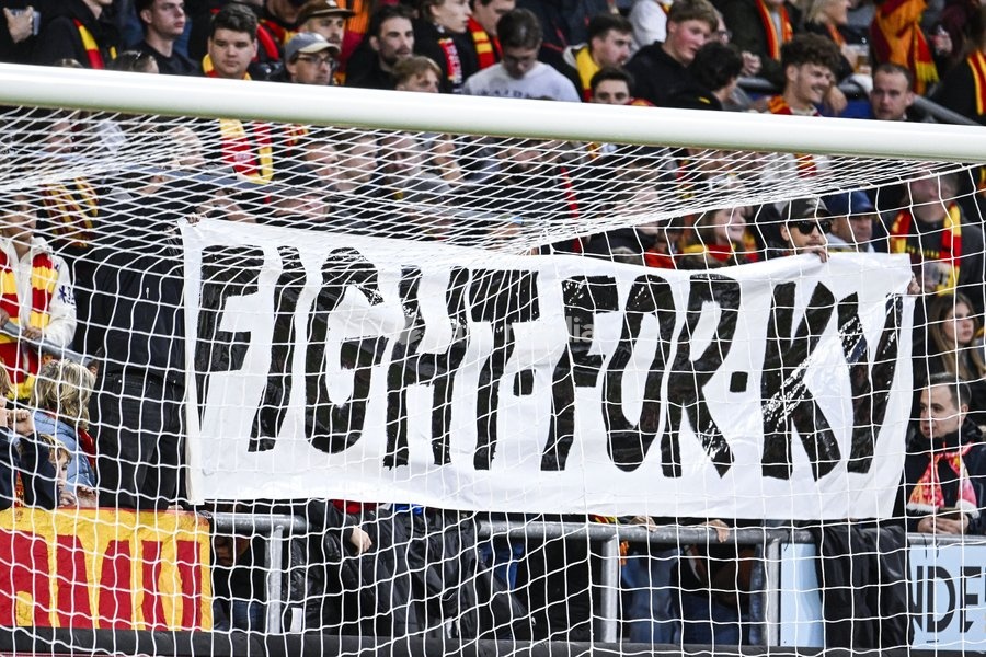 Mechelen's supporters with a message at a soccer match between KV Mechelen and Sint-Truiden VV, Sunday 11 October 2026 in Mechelen, on day 8 of the 2026-2027 'Jupiler Pro League' first division of the Belgian championship