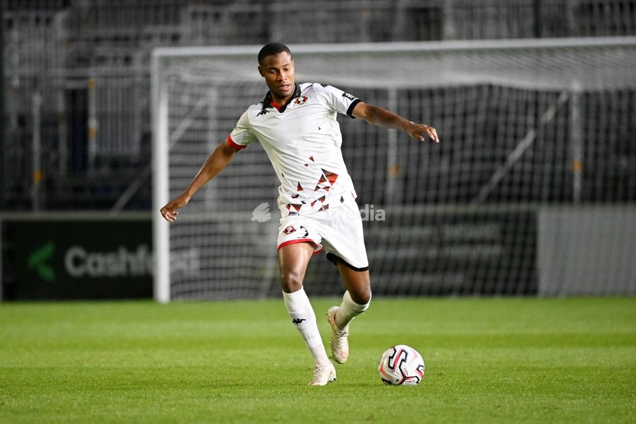 Seraing's Oussmane Kebe is pictured in action during a soccer match between Jong KAA Gent and FCV Rfc Seraing, Sunday 11 October 2026 in Gent, on day 7 of the 2026-2027 'Challenger Pro League' second highest division of the Belgian championship