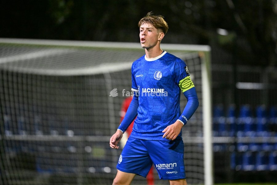 Jong Gent's Oleksandr Soroka is pictured in action during a soccer match between Jong KAA Gent and FCV Rfc Seraing, Sunday 11 October 2026 in Gent, on day 7 of the 2026-2027 'Challenger Pro League' second highest division of the Belgian championship