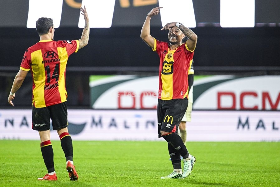 Mechelen's Myron Van Brederode celebrates after scoring during a soccer match between KV Mechelen and Sint-Truiden VV, Sunday 11 October 2026 in Mechelen, on day 8 of the 2026-2027 'Jupiler Pro League' first division of the Belgian championship