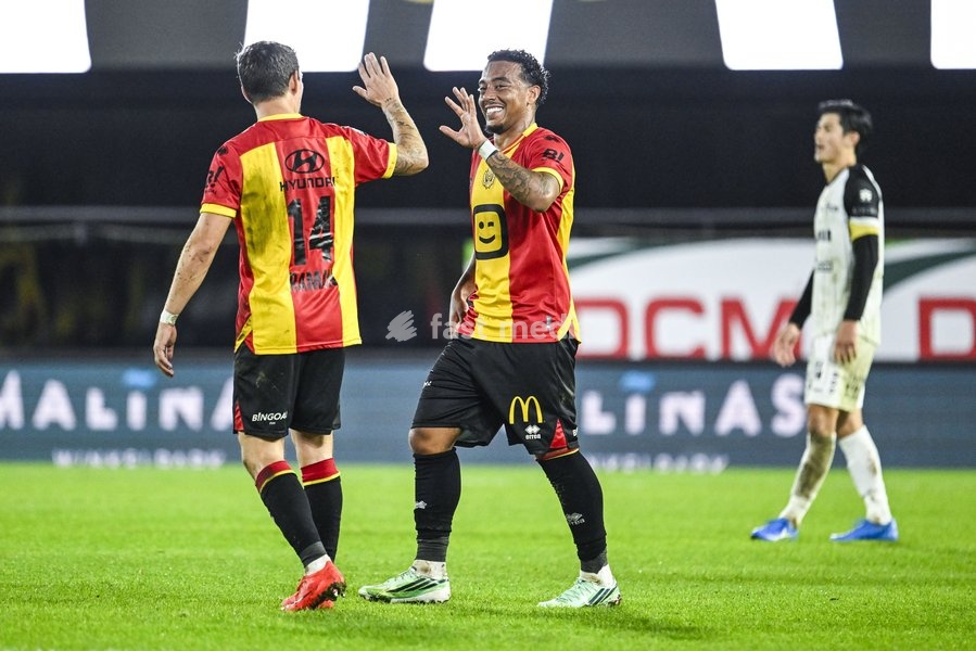 Mechelen's Myron Van Brederode celebrates after scoring during a soccer match between KV Mechelen and Sint-Truiden VV, Sunday 11 October 2026 in Mechelen, on day 8 of the 2026-2027 'Jupiler Pro League' first division of the Belgian championship