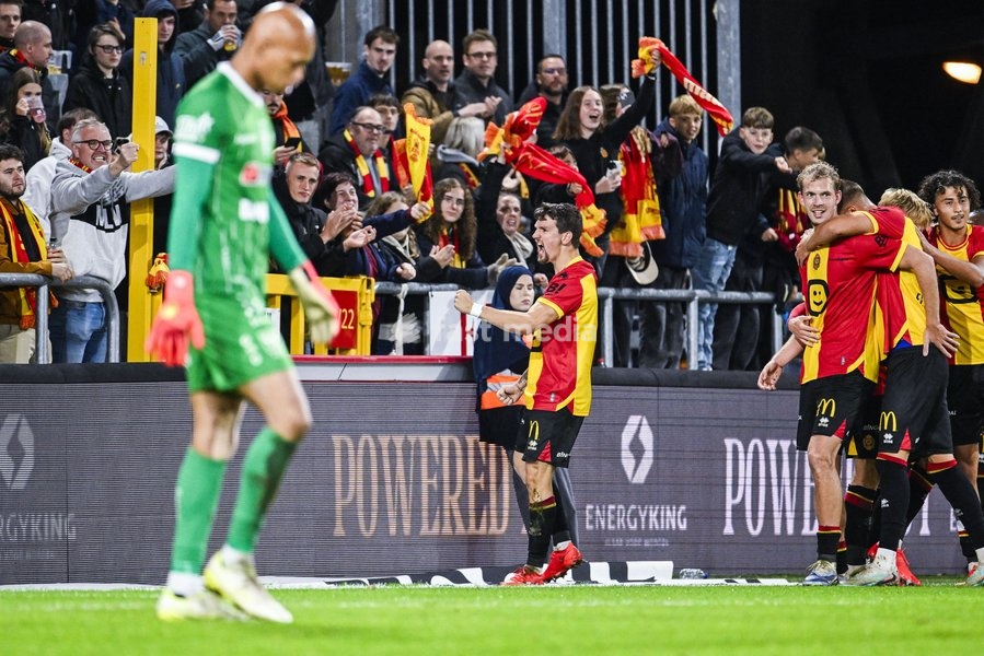 Mechelen's Benito Raman celebrates after scoring during a soccer match between KV Mechelen and Sint-Truiden VV, Sunday 11 October 2026 in Mechelen, on day 8 of the 2026-2027 'Jupiler Pro League' first division of the Belgian championship