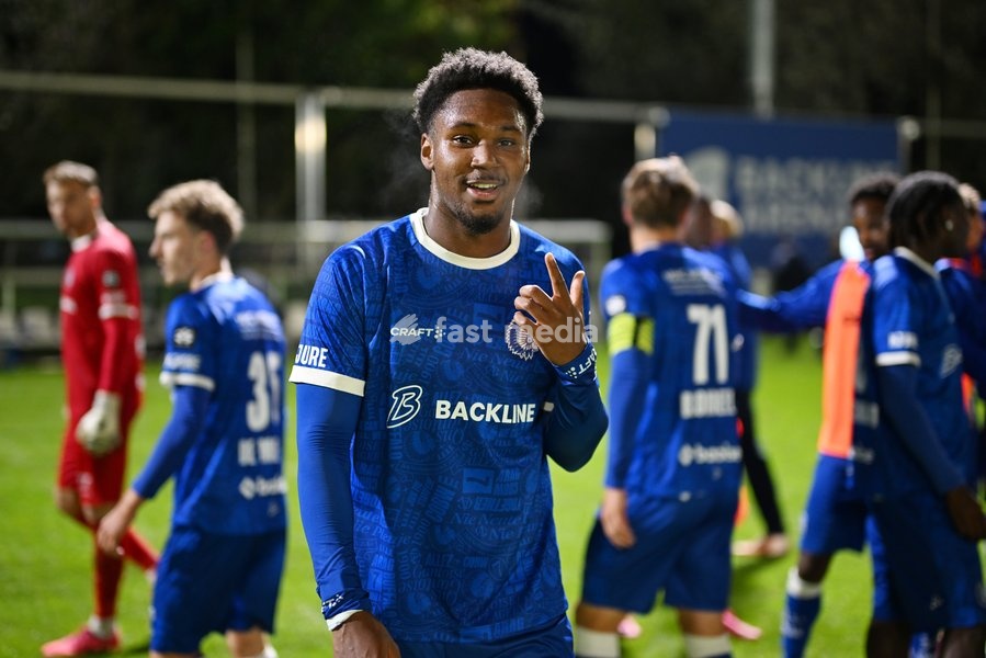Jong Gent's Jemiah Umolu celebrates after a soccer match between Jong KAA Gent and FCV Rfc Seraing, Sunday 11 October 2026 in Gent, on day 7 of the 2026-2027 'Challenger Pro League' second highest division of the Belgian championship