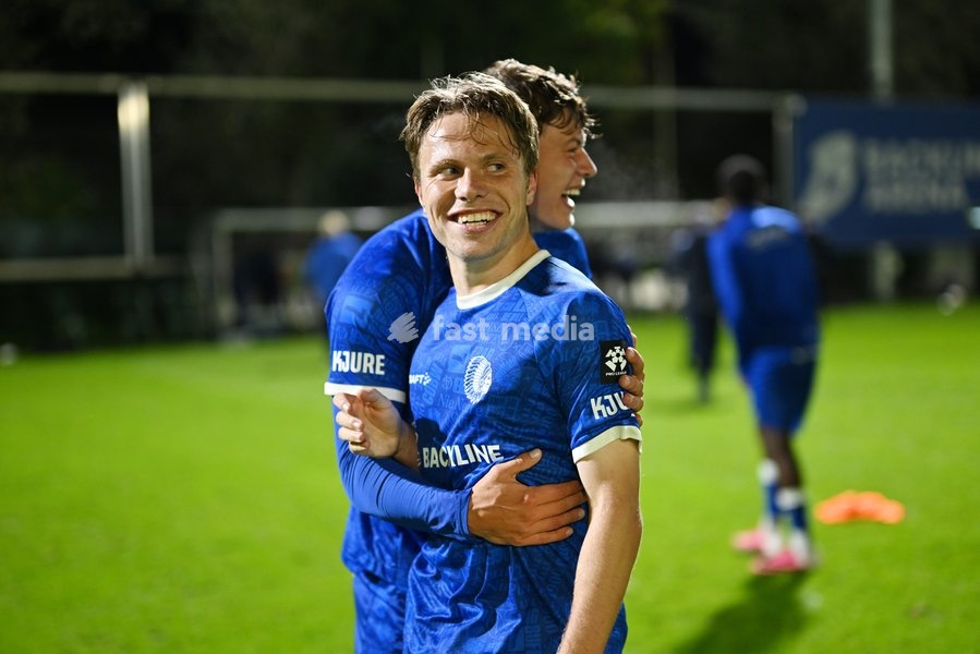 Jong Gent's Matisse Samoise celebrates after a soccer match between Jong KAA Gent and FCV Rfc Seraing, Sunday 11 October 2026 in Gent, on day 7 of the 2026-2027 'Challenger Pro League' second highest division of the Belgian championship