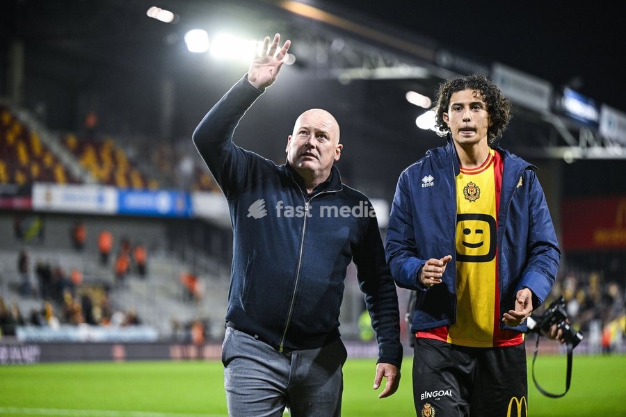 Mechelen's head coach Frederic Fred Vanderbiest celebrates after winning a soccer match between KV Mechelen and Sint-Truiden VV, Sunday 11 October 2026 in Mechelen, on day 8 of the 2026-2027 'Jupiler Pro League' first division of the Belgian championship