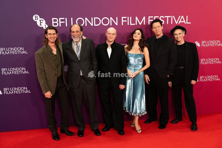 LONDON, ENGLAND - OCTOBER 11: Andrew Garfield, Luca Guadagnino, Yura Borisov, Monica Barbaro, Ike Barinholtz and Mark Rylance attend the "Artificial" Gala during the 70th BFI London Film Festival on October 11, 2026 in London, England