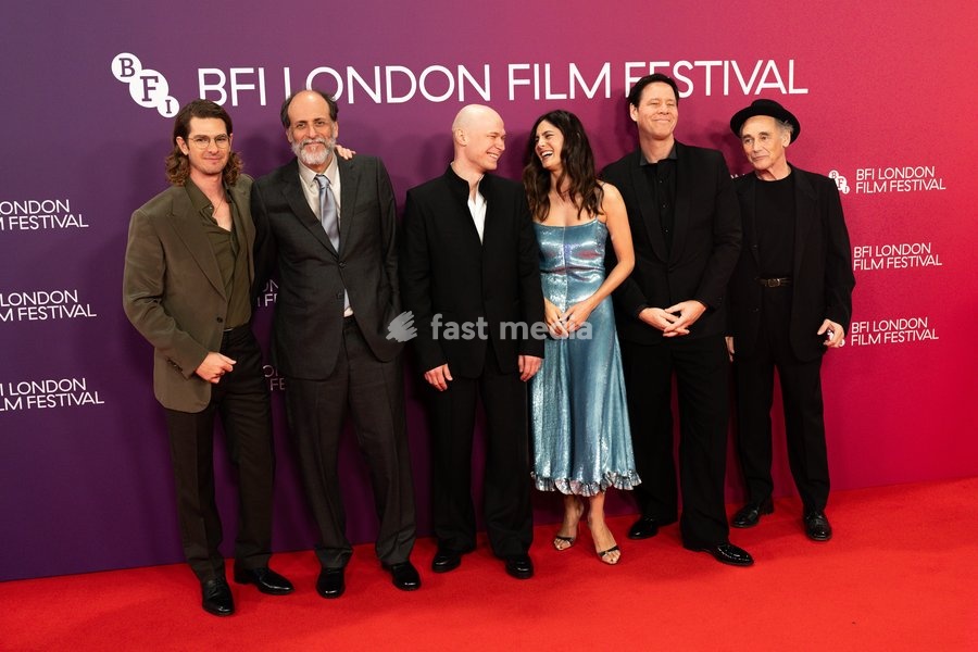 LONDON, ENGLAND - OCTOBER 11: Andrew Garfield, Luca Guadagnino, Yura Borisov, Monica Barbaro, Ike Barinholtz and Mark Rylance attend the "Artificial" Gala during the 70th BFI London Film Festival on October 11, 2026 in London, England