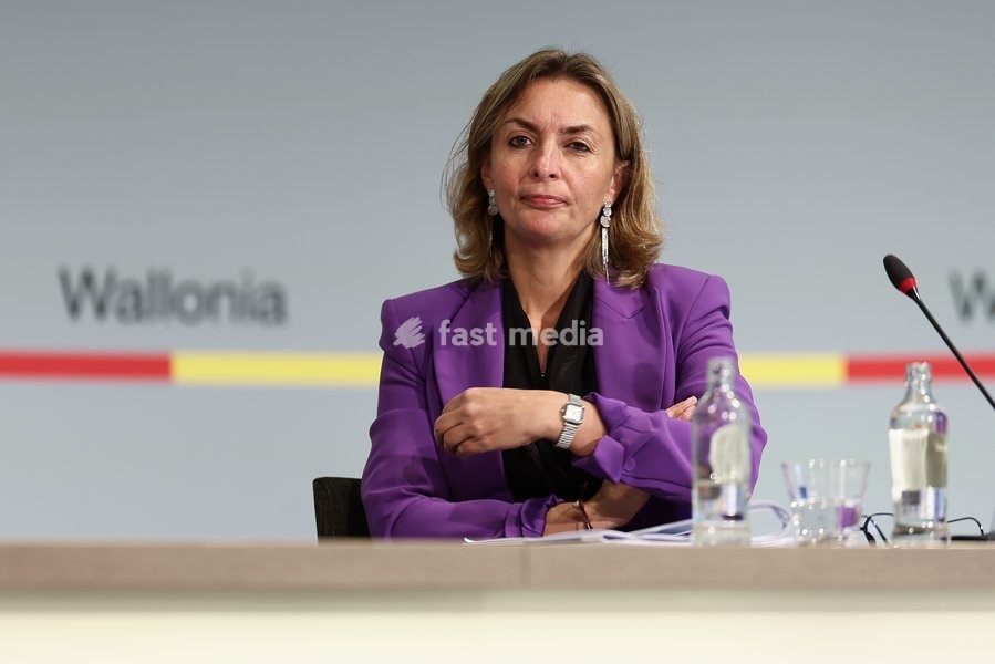 Walloon Minister of Tourism, Heritage, Early Childhood Infrastructure Valerie Lescrenier pictured during a press conference of the Walloon Government on the budget 2027, Monday 12 October 2026 ,in Jambes, Namur