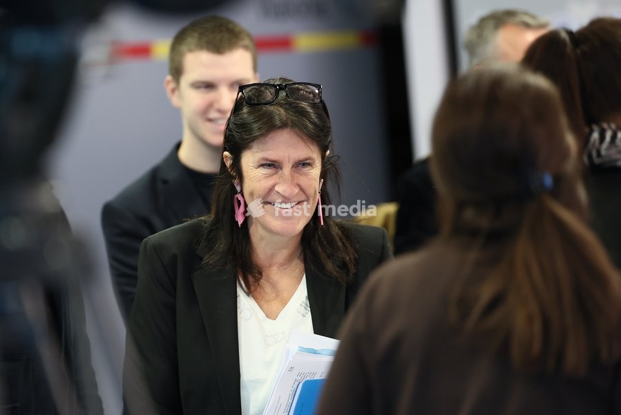 Walloon Minister of Sports Infrastructure and Administrative Simplification Jacqueline Galant pictured during a press conference of the Walloon Government on the budget 2027, Monday 12 October 2026 ,in Jambes, Namur