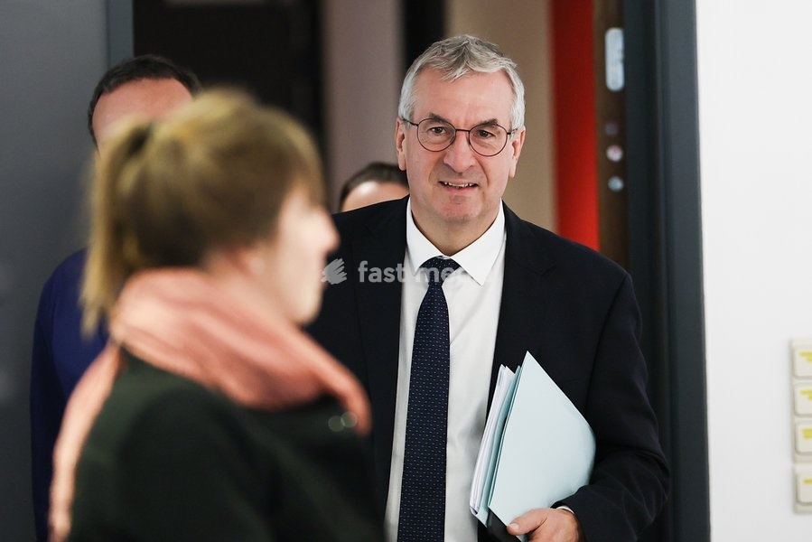 Vice-President and Walloon Minister in charge of the Economy, Employment, Industry and Training Pierre-Yves Jeholet pictured during a press conference of the Walloon Government on the budget 2027, Monday 12 October 2026 ,in Jambes, Namur