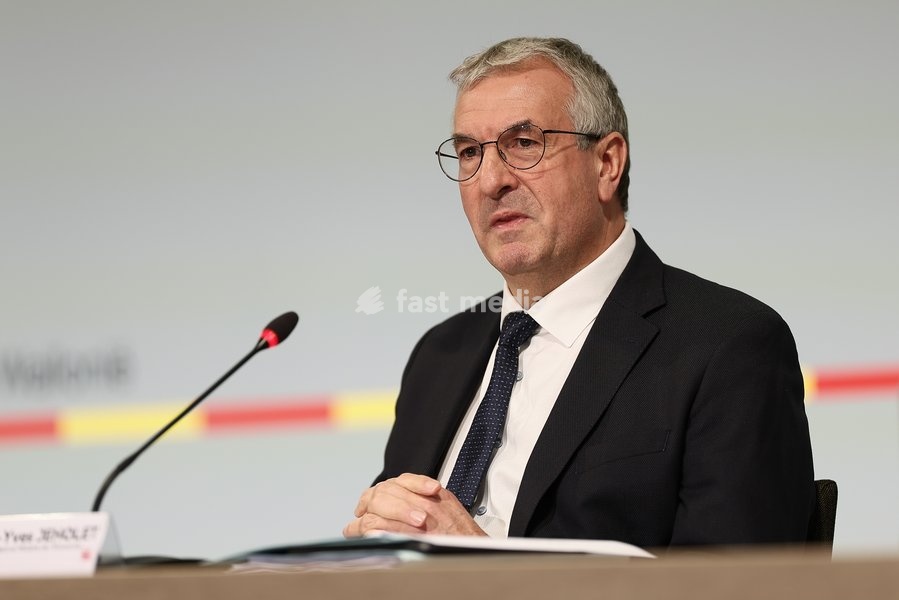 Vice-President and Walloon Minister in charge of the Economy, Employment, Industry and Training Pierre-Yves Jeholet pictured during a press conference of the Walloon Government on the budget 2027, Monday 12 October 2026 ,in Jambes, Namur