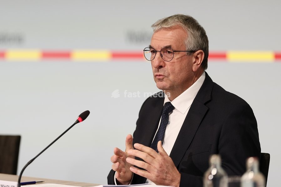 Vice-President and Walloon Minister in charge of the Economy, Employment, Industry and Training Pierre-Yves Jeholet pictured during a press conference of the Walloon Government on the budget 2027, Monday 12 October 2026 ,in Jambes, Namur