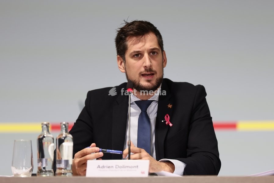 Walloon Minister President Adrien Dolimont pictured during a press conference of the Walloon Government on the budget 2027, Monday 12 October 2026 ,in Jambes, Namur