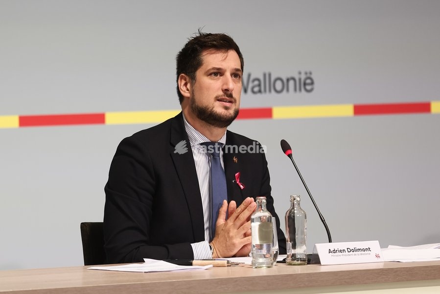 Walloon Minister President Adrien Dolimont pictured during a press conference of the Walloon Government on the budget 2027, Monday 12 October 2026 ,in Jambes, Namur