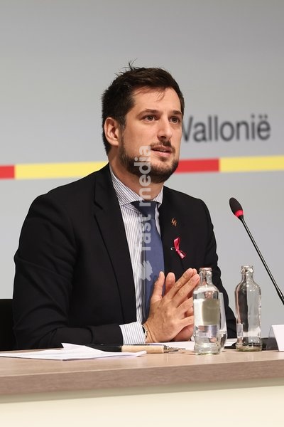 Walloon Minister President Adrien Dolimont pictured during a press conference of the Walloon Government on the budget 2027, Monday 12 October 2026 ,in Jambes, Namur