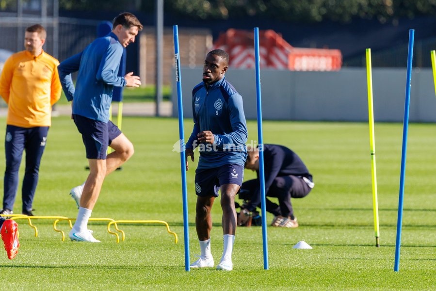 Club's Carlos Forbs pictured in action during a training session of Belgian soccer team Club Brugge KV, Monday 12 October 2026 in Knokke-Heist. Club is preparing for the the UEFA Champions League league phase game against Italian Inter Milan