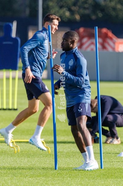 Club's Carlos Forbs pictured in action during a training session of Belgian soccer team Club Brugge KV, Monday 12 October 2026 in Knokke-Heist. Club is preparing for the the UEFA Champions League league phase game against Italian Inter Milan